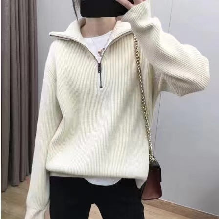 Knit sweater for women with high collar and half-zip Lune London