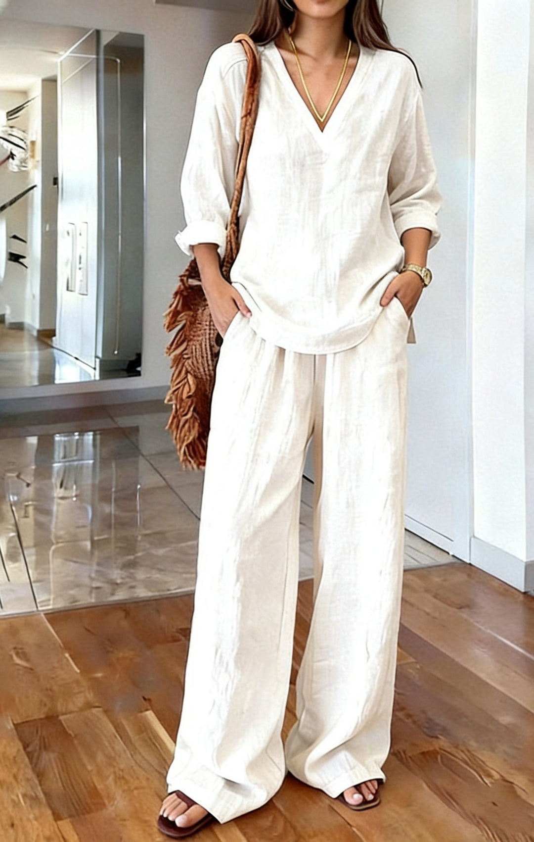 Women's Comfortable Linen Pants with Casual Cut and Practical Pockets Lune London