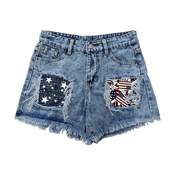 Women Destroyed Denim Shorts with frayed pockets and trendy patches Lune London