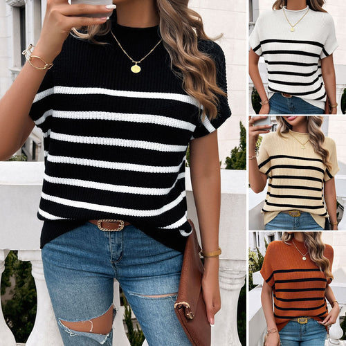 Striped knit top for women with a high collar and loose fit Lune London