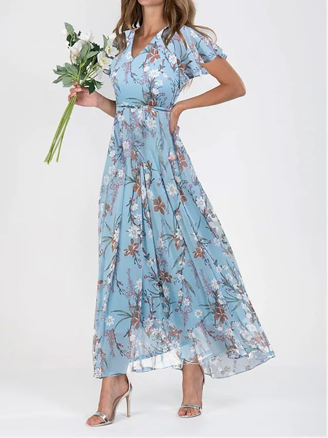 Chic and Stylish Floral Chiffon Maxi Dress for Women