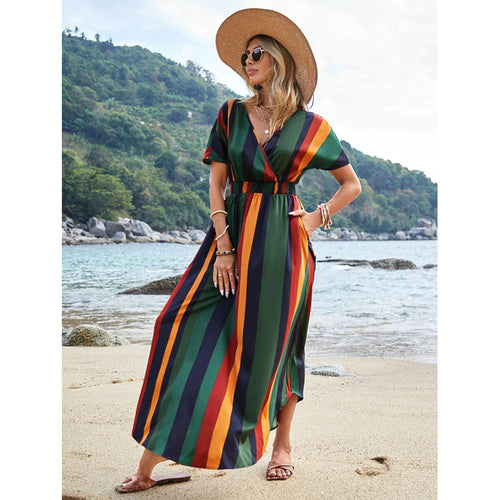Striped maxi dress for women with adjustable waist Lune London