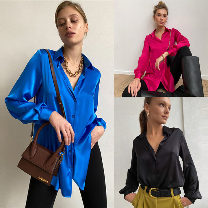 Blouse en satin élégante pour femmes avec décolleté en V profond Chic & Stil