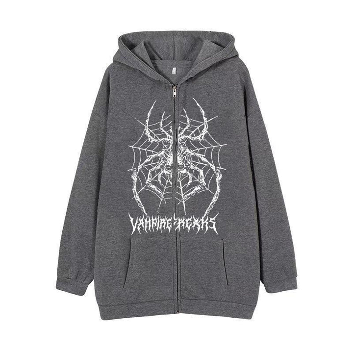 Women’s Long Sleeve Hoodie Jacket with Detailed Spider Motif Lune London