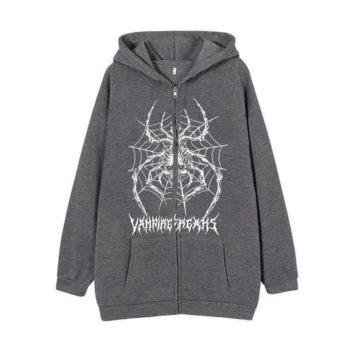 Women’s Long Sleeve Hoodie Jacket with Detailed Spider Motif Lune London