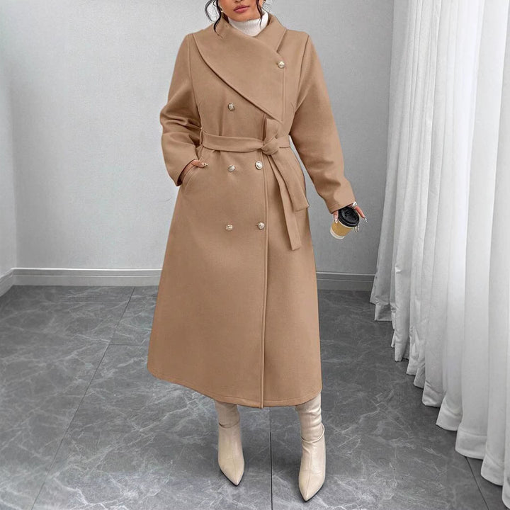 Manteau en laine élégant et chaud pour femmes avec patte de boutonnage double et une ceinture Chic & Stil