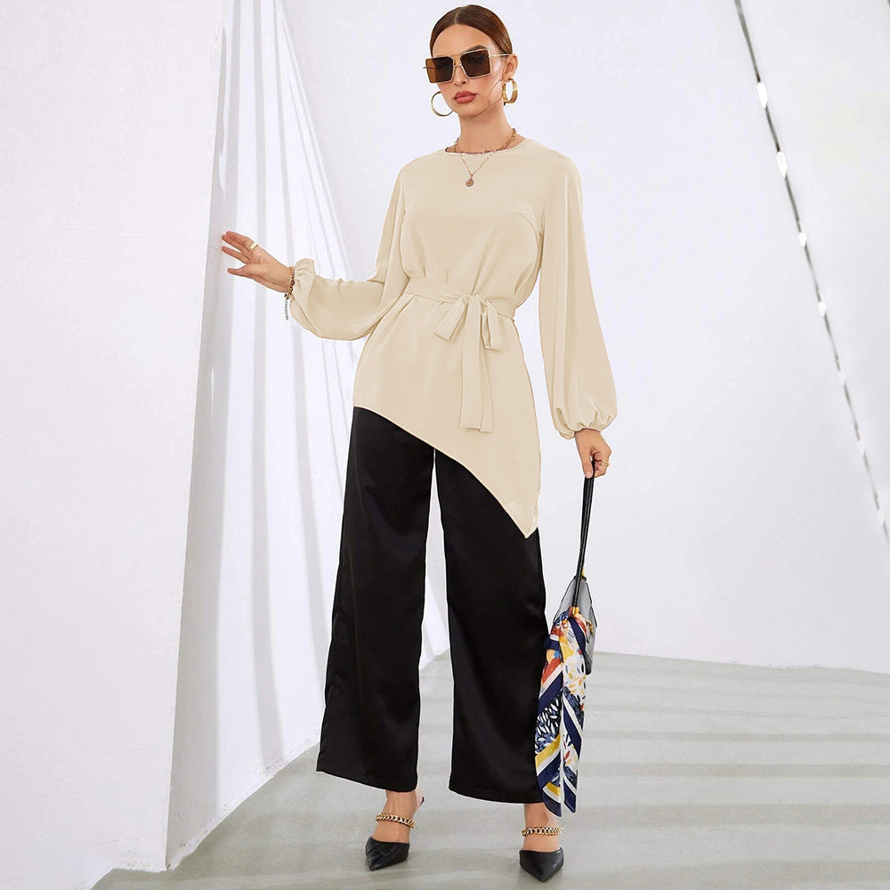 Asymmetrical blouse for women with belt at the waist Chic & Stil