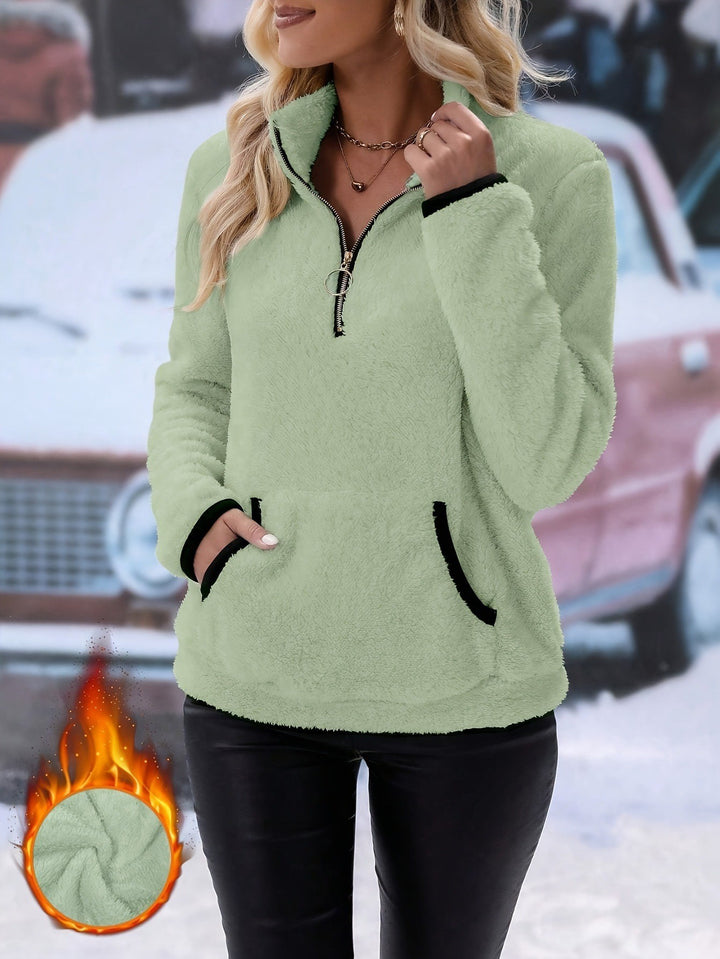 Fleece pullover for women with half-zip and practical pockets Lune London