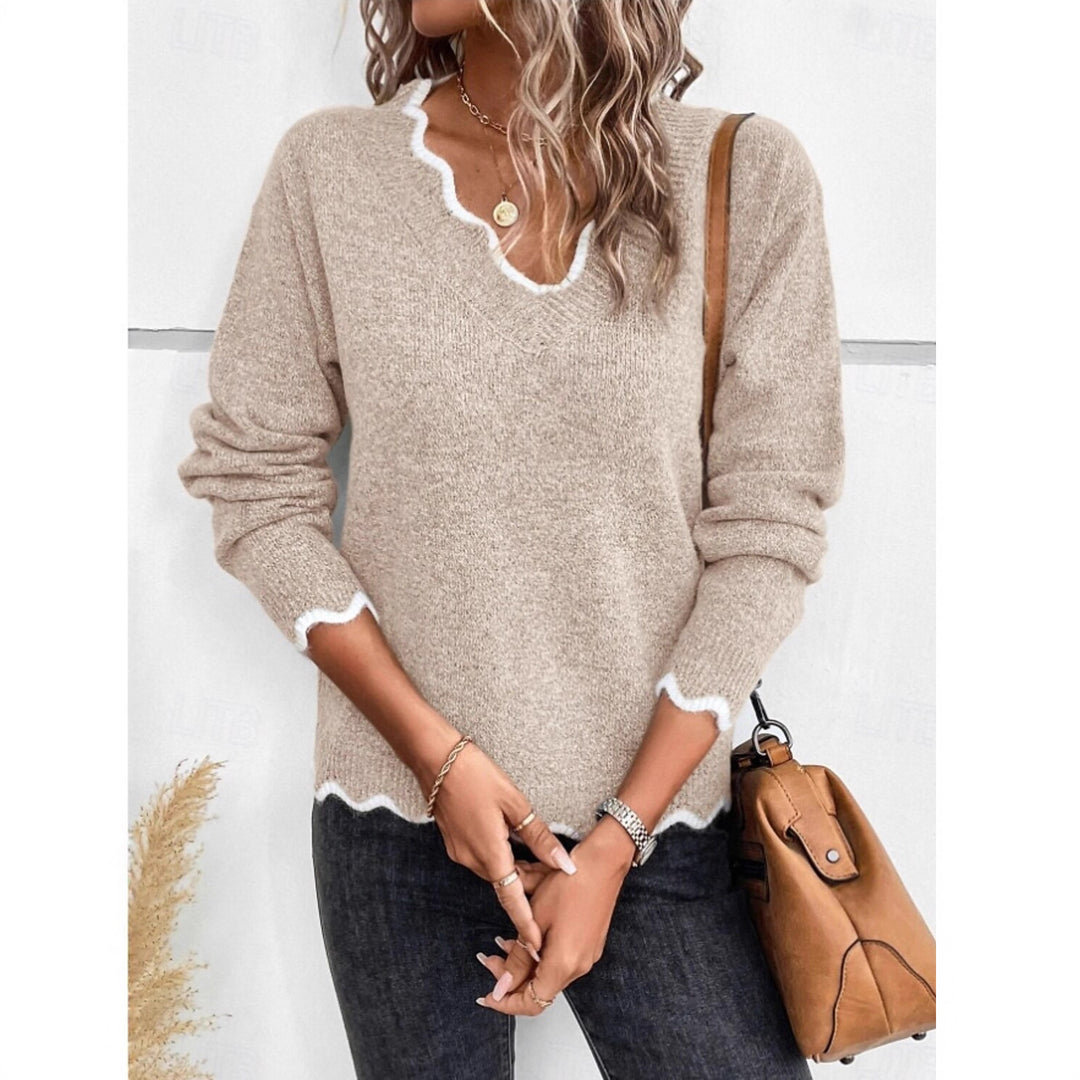 Women's knitted sweater with wavy neckline and contrasting details Lune London