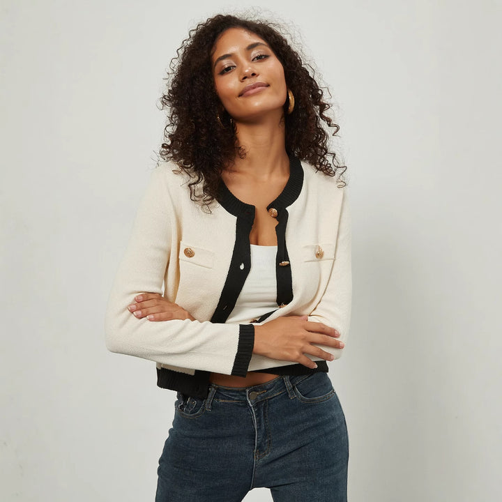Women Knitted short cardigan with elegant button details Lune London