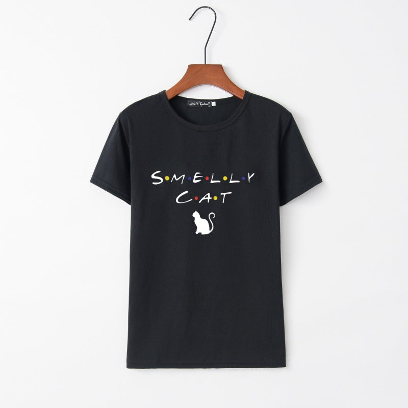 T-shirt pour femmes avec un design de chat créatif et un col rond Chic & Stil
