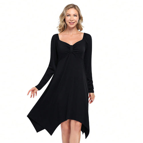 Asymmetrical long dress for women with long sleeves and ruched top Chic & Stil