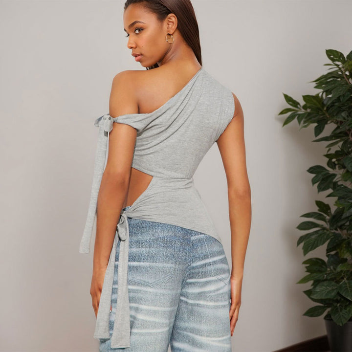Asymmetrical short top for women with side knot Chic & Stil
