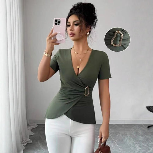 Wrapped top for women with decorative buckle closure Lune London
