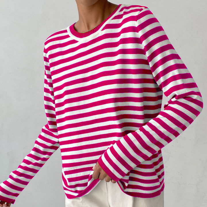 Women long sleeve striped sweater with round neck and loose fit Lune London