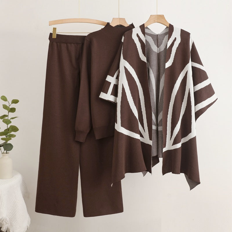 Trendy knit loungewear set for women with graphic poncho design Lune London