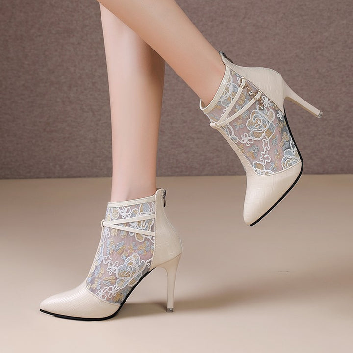 Elegant Ladies High Heel Ankle Boots with Chic Transparent Pointed Design and Style