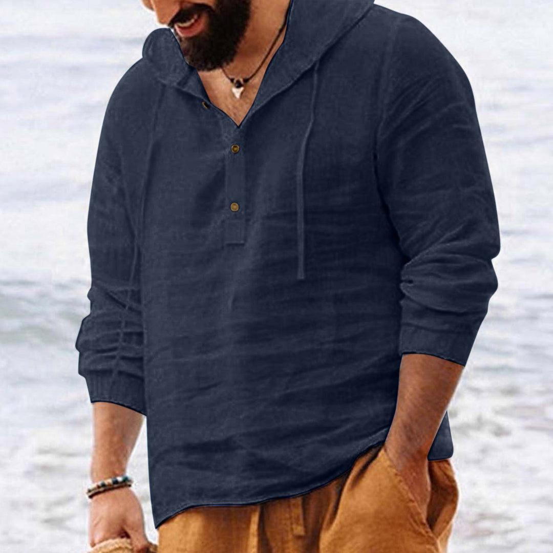 Men's linen hoodie with button placket and relaxed fit Lune London