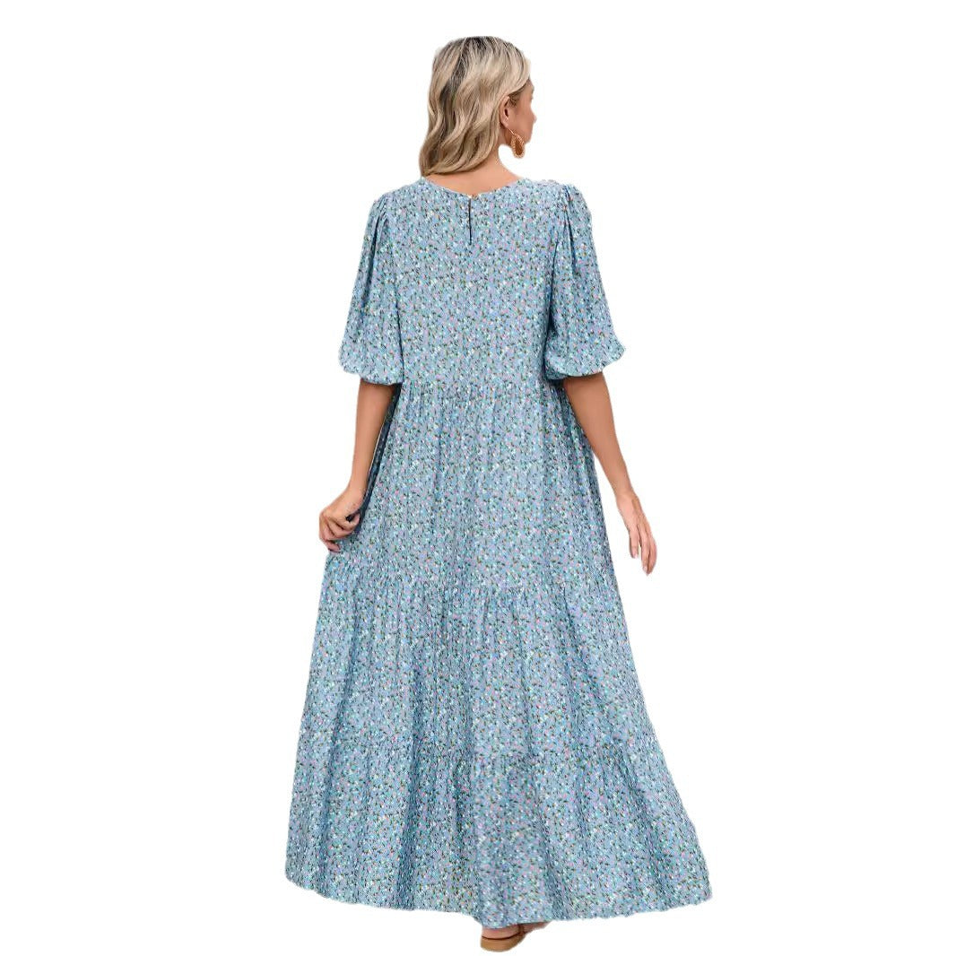 Lune London bohemian maxi dress for women with puff sleeves