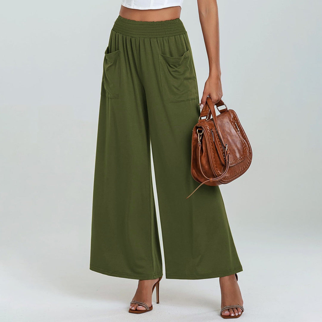 Women's Wide-Cut Palazzo Pants with Elastic Waistband and Practical Pockets Lune London