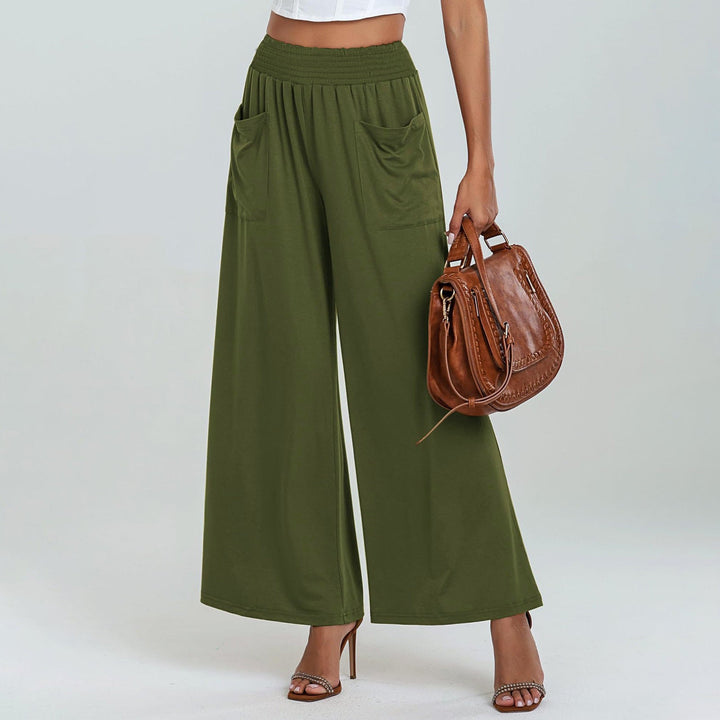Women's Wide-Cut Palazzo Pants with Elastic Waistband and Practical Pockets Lune London