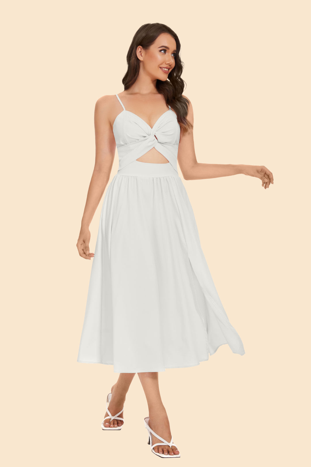 Women's two-piece ensemble with elegant knot-free blouse and flowing skirt with slit Lune London