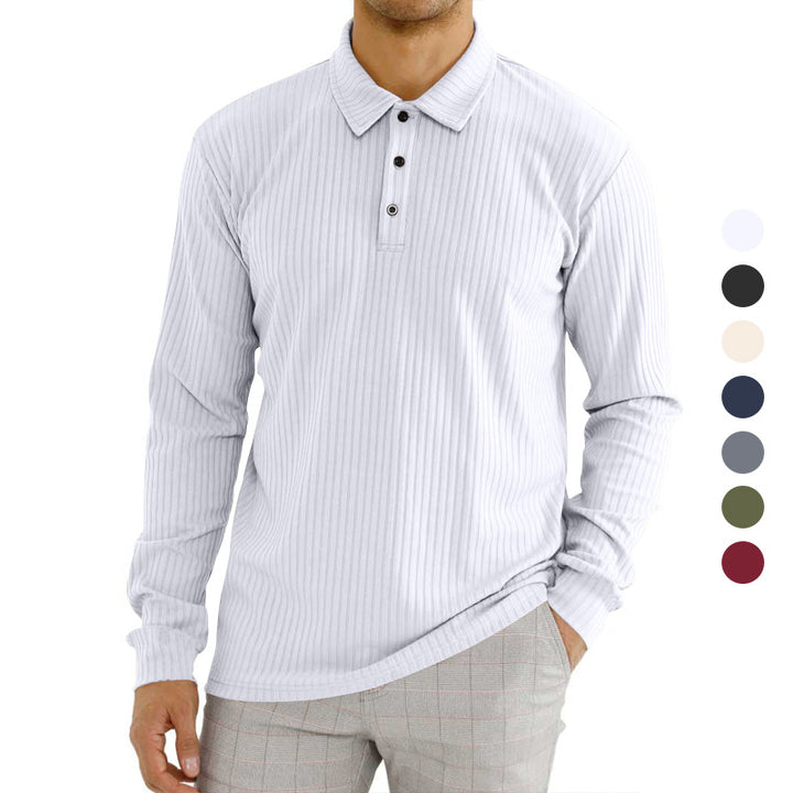 Long sleeve polo shirt for men with textured rib pattern and button detail Lune London