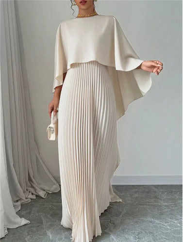 Women's maxi dress with pleated skirt and flowing cape Lune London