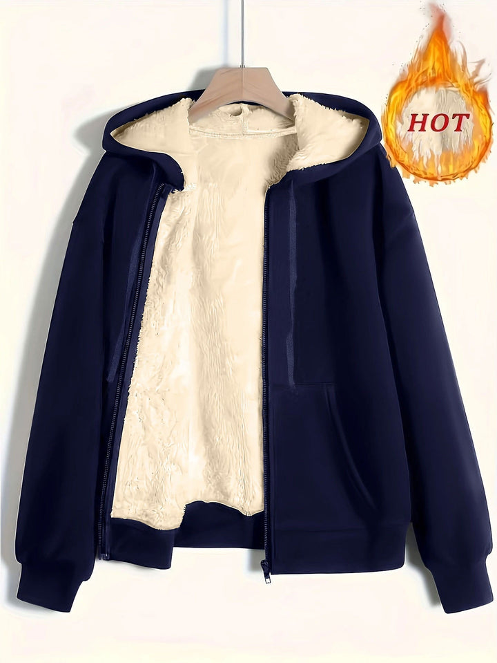 Ladies Cozy Fleece Jacket with Zipper and Hood Lune London