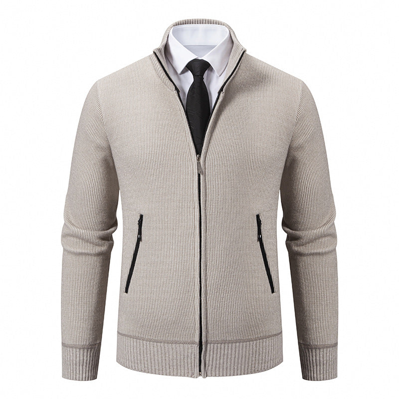 Knitted jacket for men with high collar and modern zippered pockets Lune London