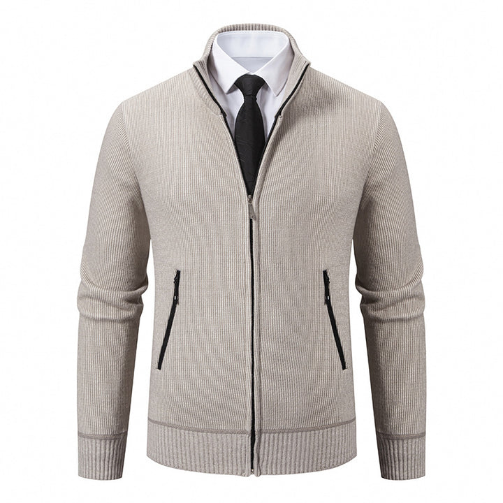 Knitted jacket for men with high collar and modern zippered pockets Lune London
