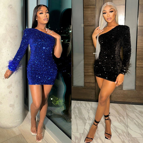Ladies Mini Dress One Shoulder Shiny Lune London