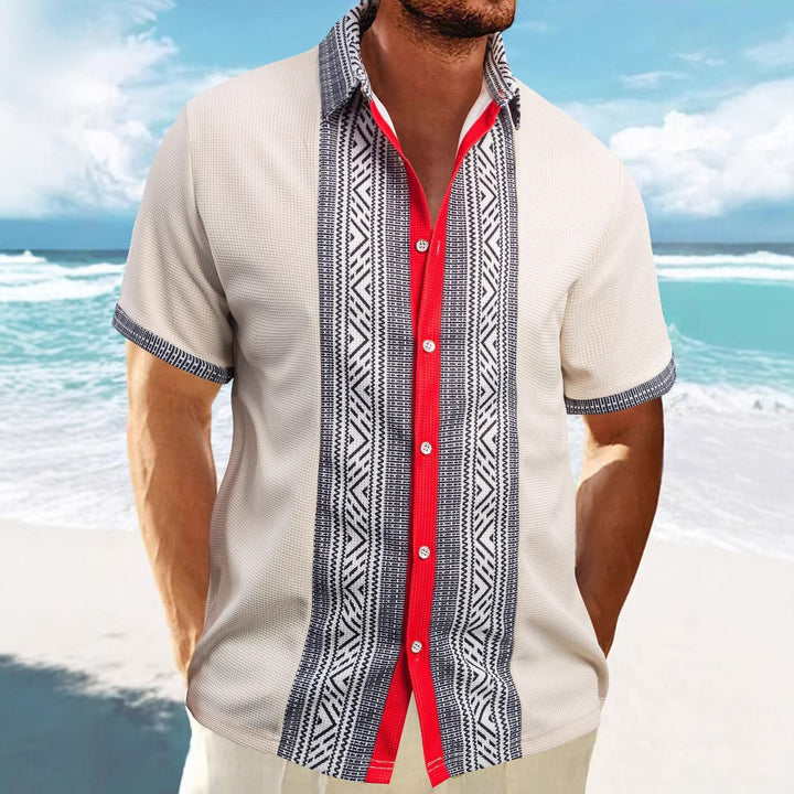 Casual short-sleeve shirt for men with geometric pattern and breathable texture Lune London