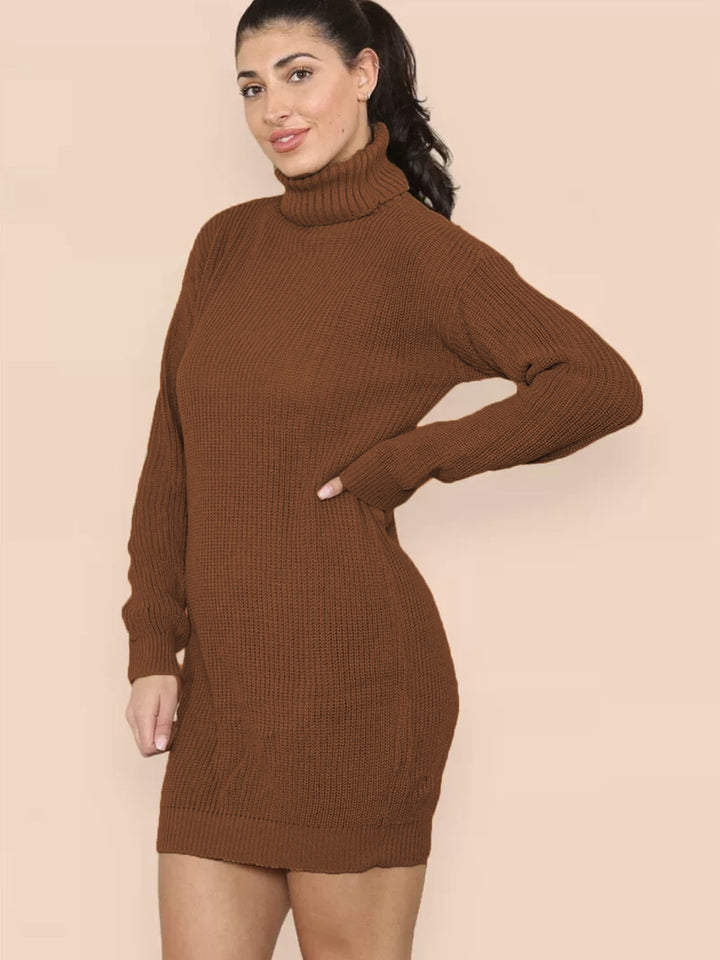 Knitted dress for women with high collar and luxurious textured pattern Lune London
