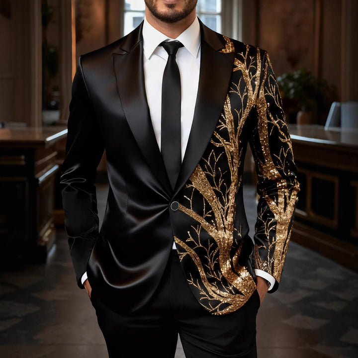 Luxury sequin tuxedo blazer for men with floral design Lune London