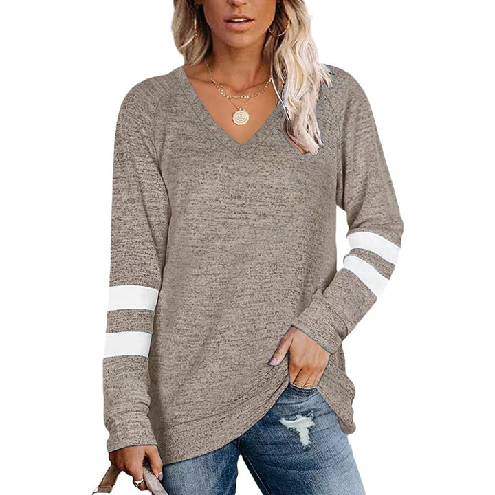 Long Sleeve Sporty T-Shirt for Women with V-Neck and Striped Details Lune London