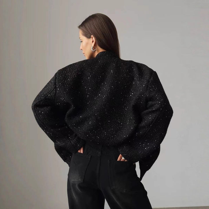 Oversized bomber jacket for women with sparkling accents Lune London