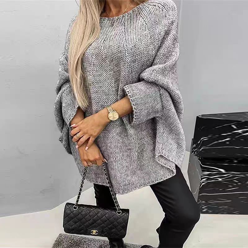 Ladies Loose Knit Poncho with Wide Sleeves Lune London