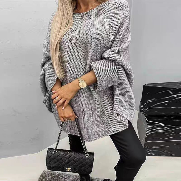 Ladies Loose Knit Poncho with Wide Sleeves Lune London