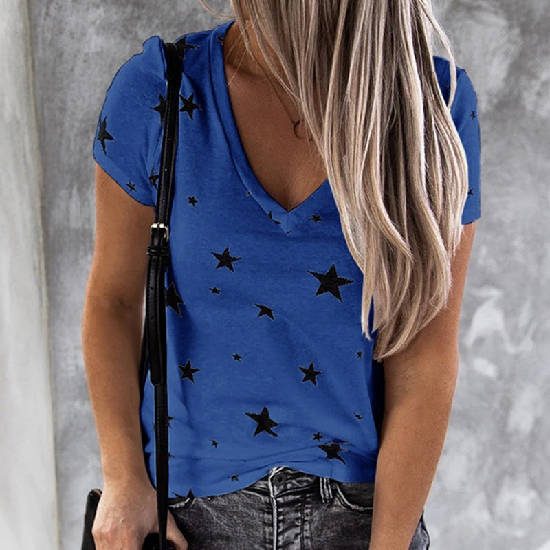 T-shirt femme à col en V avec motif étoile et coupe décontractée Chic & Stil