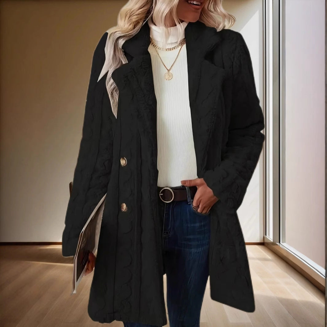 Ladies Thick Knit Coat with Double Button Details Lune London