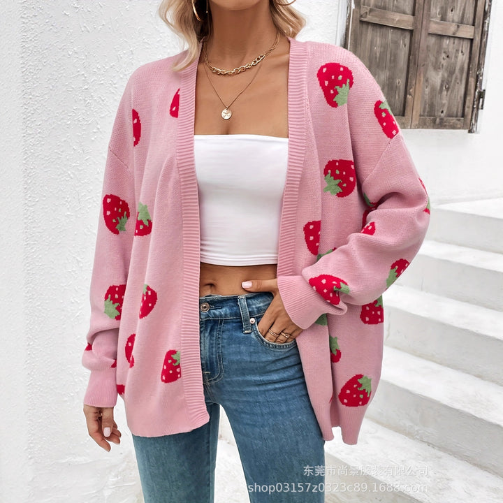 Cardigan pour femmes avec motif fraise Chic & Stil