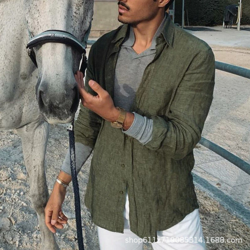 Light linen shirt for men with modern collar and casual chic design