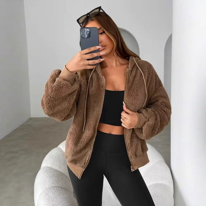 Ladies Cozy Teddy Fleece Jacket with Chic Zipper