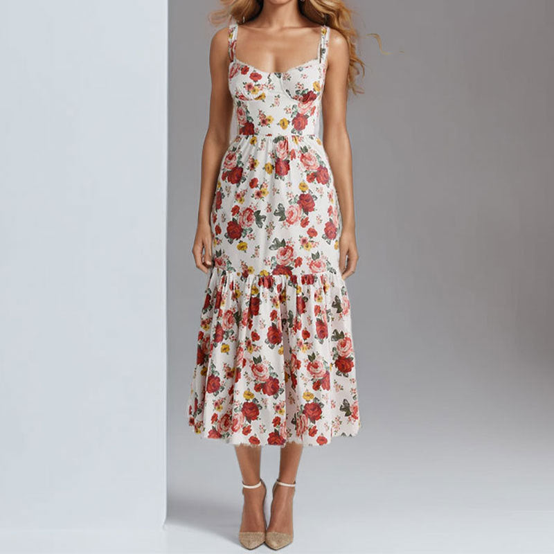 Robe à fleurs pour femmes avec ourlet à volants et fines bretelles Chic & Stil