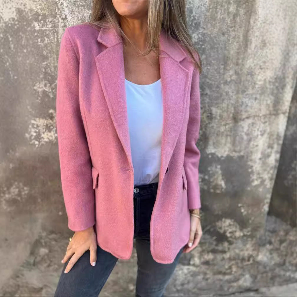 Ladies Elegant Blazer in Warm Fleece Fabric with Practical Pockets Lune London