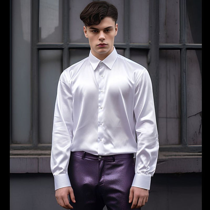 Men's Shirt Made Of Shiny Satin with Modern Collar Lune London