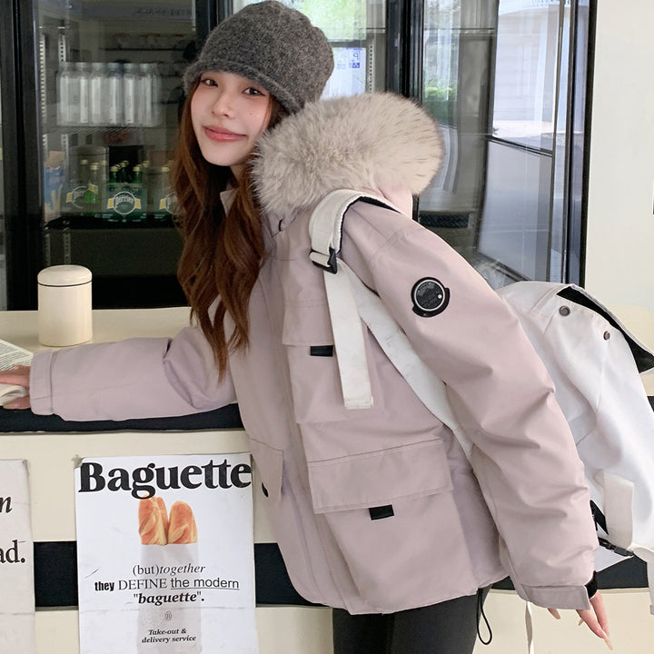 Ladies functional parka with removable faux fur collar and practical pockets Lune London
