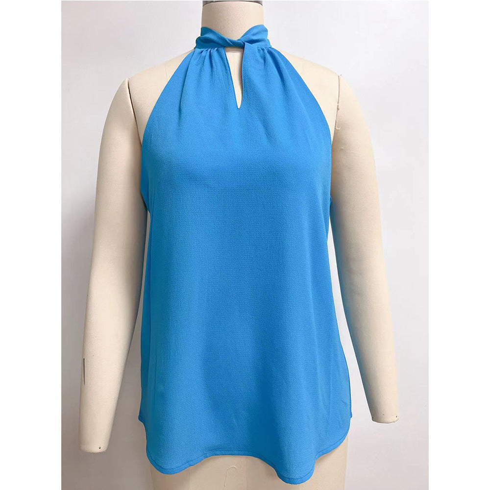 Women's Sleeveless Top with Stylish Slit Neckline and Fine Texture Lune London