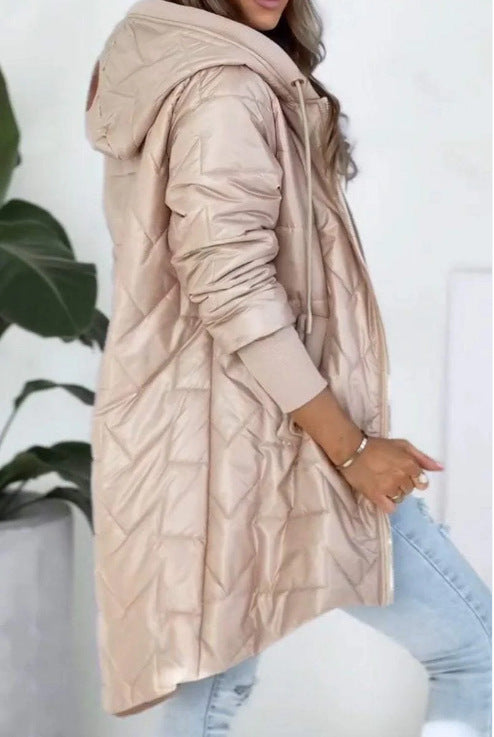 Ladies Long, sporty hooded coat with quilted design Lune London
